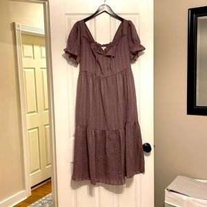 Madewell Square Neck Tiered Midi Dress Size Small Fig